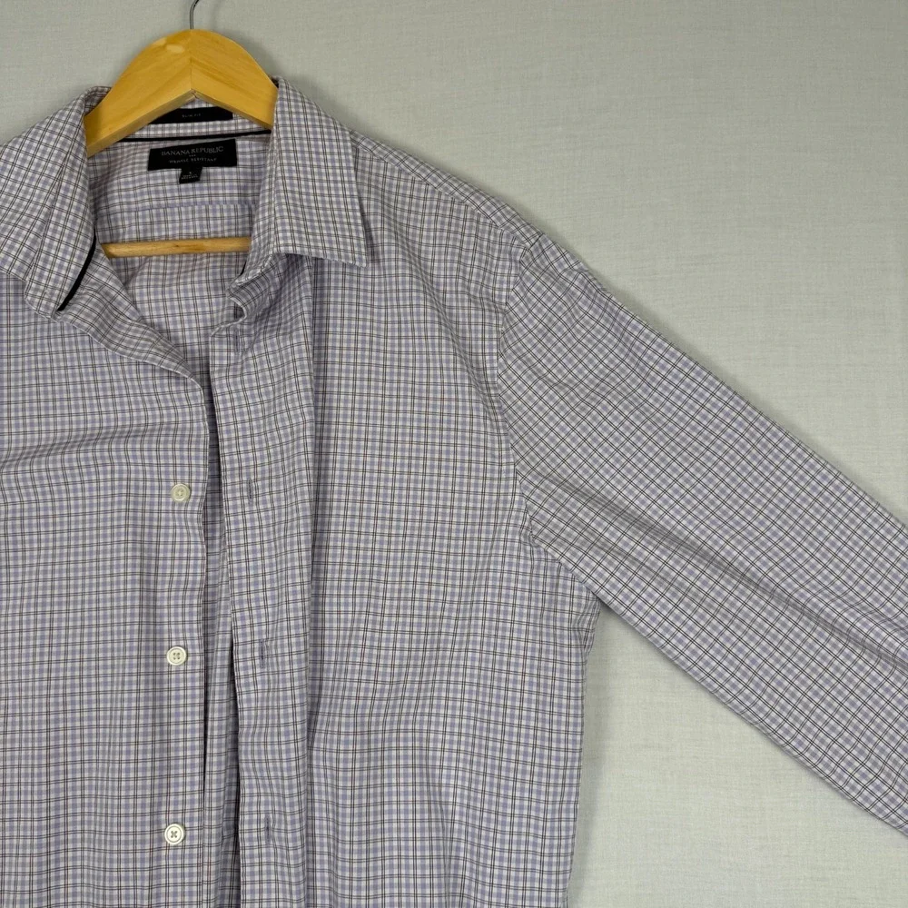 Banana Republic Shirt Blue Plaid Button Down Collared Mens Large